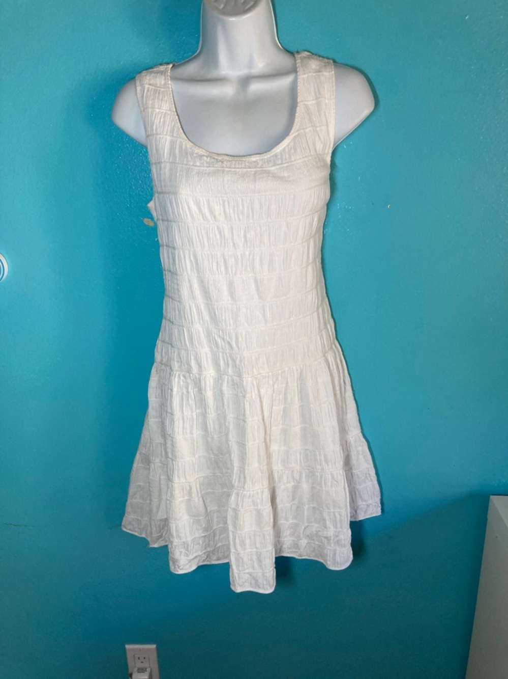 Max Studio Womens Size S Pullover White Cotton Summer Fit Flare Mini Dress - Picture 3 of 10